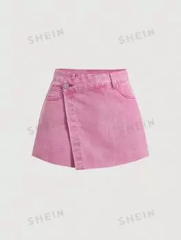 Шорты джинсовые женские Shein Mod с потертым краем, розовый