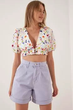 Шорты - Фиолетовый - Высокая талия Happiness stanbul