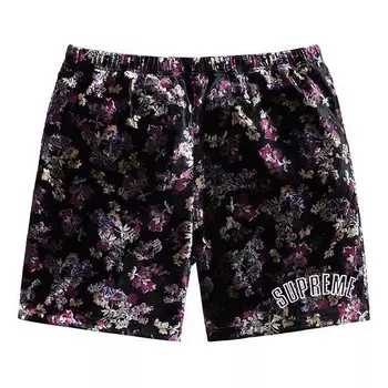 Шорты fw19 week 1 floral velour short flowers velvet black shorts Supreme, мультиколор