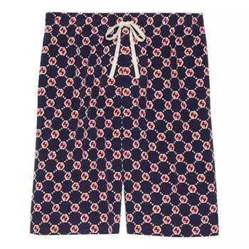Шорты gg hexagon silk crepe shorts 'blue ivory' Gucci, синий
