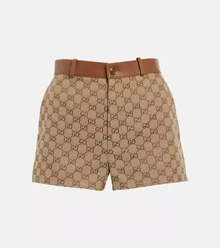 Шорты GG Supreme с кожаной отделкой GUCCI, коричневый