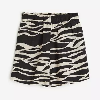 Шорты H&M Linen-blend Pull-on, светло-бежевый/черный