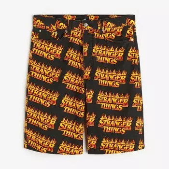 Шорты H&M x Stranger Things Loose Fit Printed Twill, черный/оранжевый