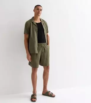 Шорты хаки свободного кроя из смесового льна New Look, хаки