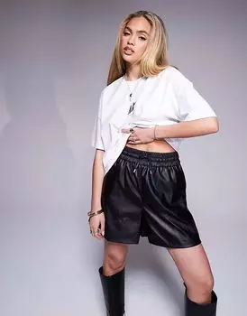 Шорты Hugo Blue из искусственной кожи с эластичной талией черного цвета