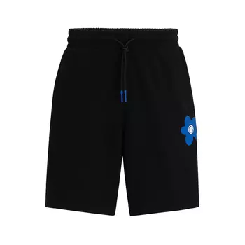 Шорты Hugo Cotton-terry With Floral Logo Artwork, черный