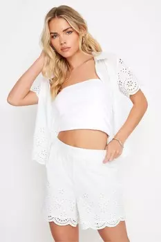 Шорты из 100% хлопка с вышивкой Pixiegirl Petite, белый