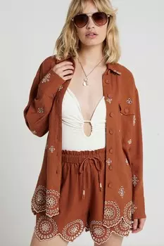 Шорты из 100% хлопка с вышивкой River Island, оранжевый