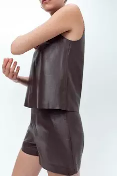 Шорты из 100% кожи ZARA, цвет wine