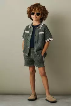 Шорты из эластичного принта с отделкой крючком и контрастной отделкой Reiss, зеленый