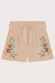 Шорты из бумажного пакета с вышивкой Monsoon, бежевый