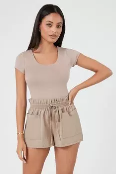 Шорты из бумажного пакета с завязками Forever 21, серо-коричневый