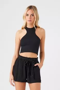 Шорты из бумажного пакета с завязками на талии Forever 21, черный
