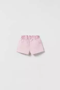 Шорты из бумажной сумки из саржевой ткани Zara, розовый