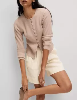 Шорты из чистого льна с высокой талией Marks & Spencer, экрю