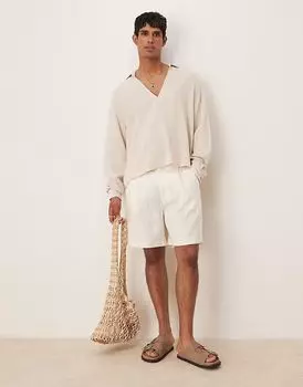 Шорты из чистого льна Selected Homme белого цвета
