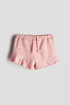 Шорты из джерси с вышивкой ришелье H&M, розовый