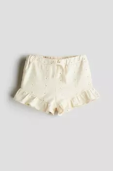 Шорты из джерси с вышивкой ришелье H&M, бежевый