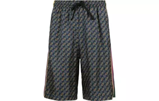 Шорты из хлопка Horsebit и Basketweave Gucci, синий