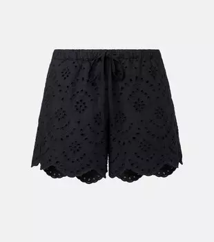 Шорты из хлопка с вышивкой ришелье Cruse Poupette St Barth, Black Plain