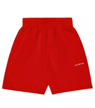 Шорты из хлопкового джерси с логотипом Balenciaga Kids, красный