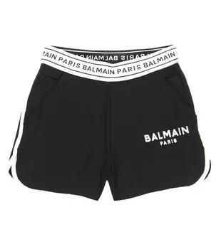 Шорты из хлопкового джерси с логотипом Balmain, черный
