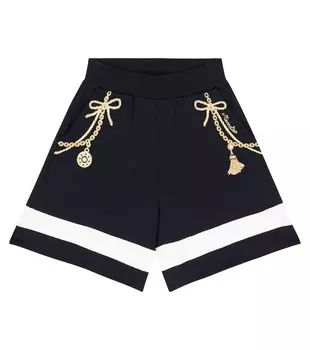 Шорты из хлопкового джерси с вышивкой Monnalisa, белый