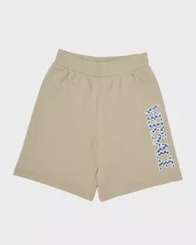 Шорты из хлопкового флиса с вышивкой логотипа Damier для мальчиков Versace, цвет Beige