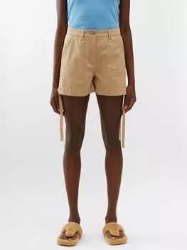 Шорты из хлопкового габардина с кожаной нашивкой LOEWE, бежевый