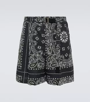 Шорты из хлопкового поплина с банданой Sacai, мультиколор