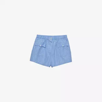 Шорты из хлопкового поплина с полосатым принтом и эластичной талией Prada, голубой