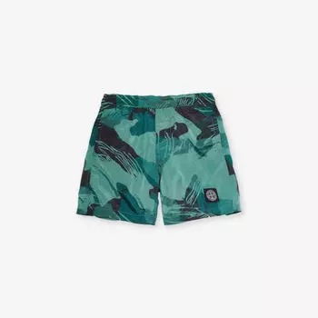 Шорты из хлопкового трикотажа с камуфляжным принтом 6-12 лет Stone Island, цвет emerald