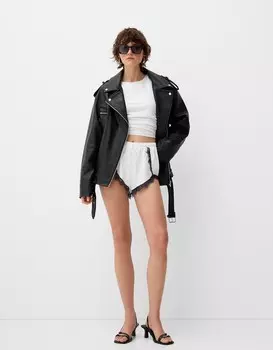 Шорты из кружевного атласа Bershka, белый