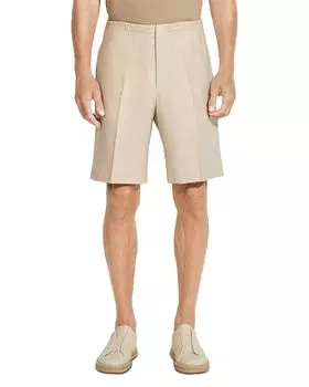 Шорты из льна с эластичной резинкой на талии, классический крой ZEGNA, коричневый/бежевый