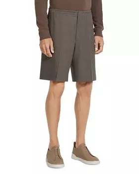 Шорты из льна с эластичной резинкой на талии, классический крой ZEGNA, коричневый/бежевый