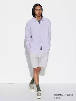 Шорты из льна в полоску Uniqlo, цвет 04 серый