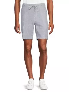 Шорты из льняной смеси с микрополосками на кулиске Saks Fifth Avenue, темно-синий