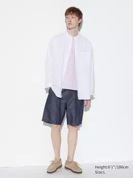 Шорты из льняной смеси Uniqlo, цвет 68 синий