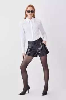 Шорты из лакированной кожи с низкой посадкой Karen Millen, черный