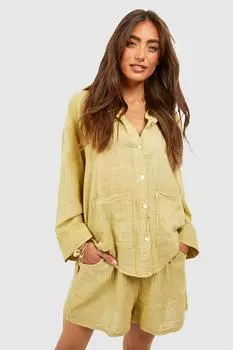 Шорты из легкого хлопка с эластичной поясой Boohoo, оливковый