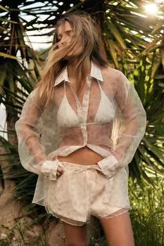 Шорты из органзы в цветочек ZARA, цвет Pale pink