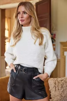 Шорты из полиуретана с высокой талией и поясом с D-образным кольцом Friends Like These, черный