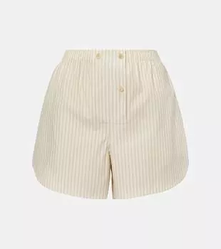 Шорты из полосатого хлопкового поплина Nicasia The Row, Sage Tint/Graphene