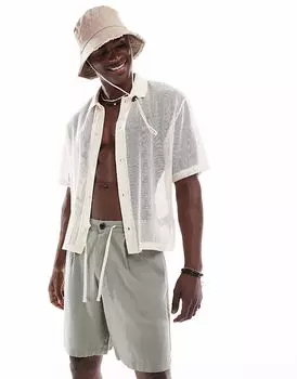 Шорты из потертого льна с завязками на резинке, шалфейно-зеленого цвета Threadbare