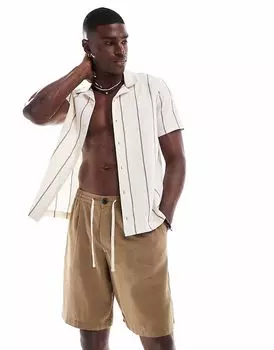 Шорты из потертого льна с завязками в каменном цвете Threadbare