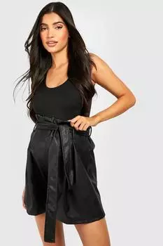Шорты из пу бумажного пакета для материалов на поясии Boohoo, черный