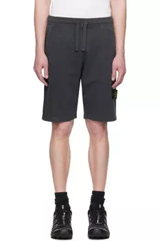 Шорты из серого флиса Malfil с эффектом «старины» Stone Island