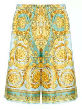 Шорты из шелка с принтом Versace Barocco, зеленый