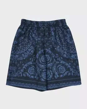 Шорты из шелкового твила Barocco Foulard для мальчиков, размер 8–14 Versace, цвет Navy Blue