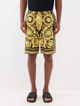 Шорты из шелкового твила с принтом baroque Versace, черный